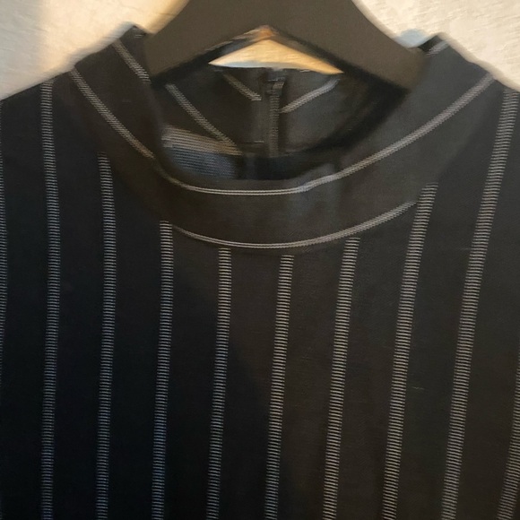 LONYUASH Elegant Black Vertical Striped Sheath Belted 3/4 Sleeves Office Dress S - Picture 9 of 16